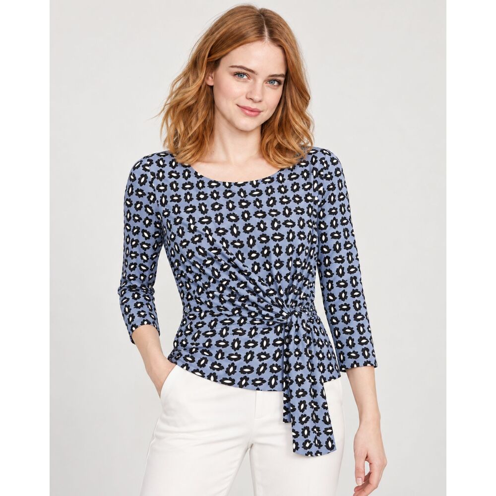 Ann Taylor Tossed Leaf Print Side-Tie Top